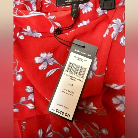 BCBGMAXAZRIA Wide-Leg Floral Pants – Red | New - Picture 5 of 8